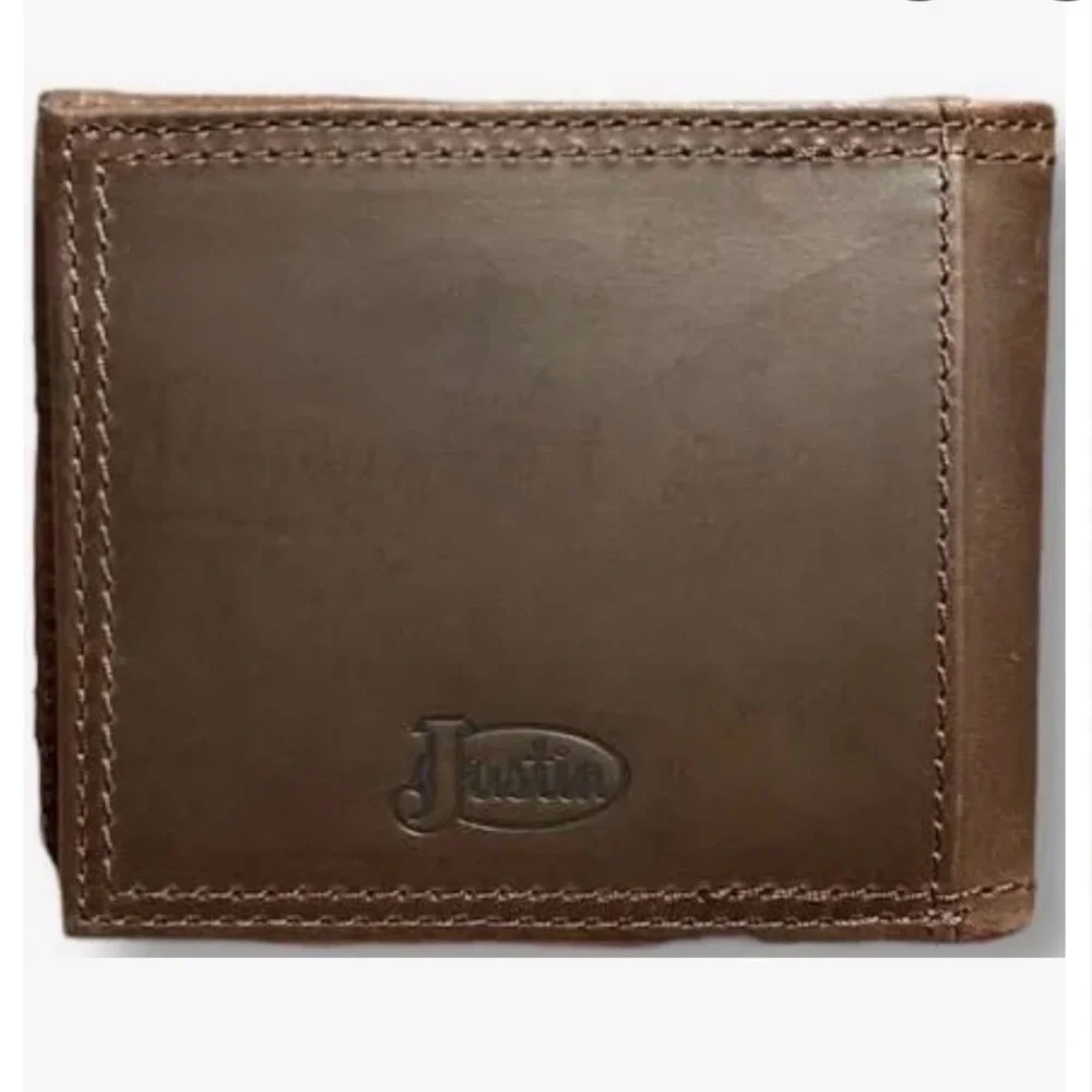Nwt Justin Bootstitch Slim Bifold Wallet 100% Leather.